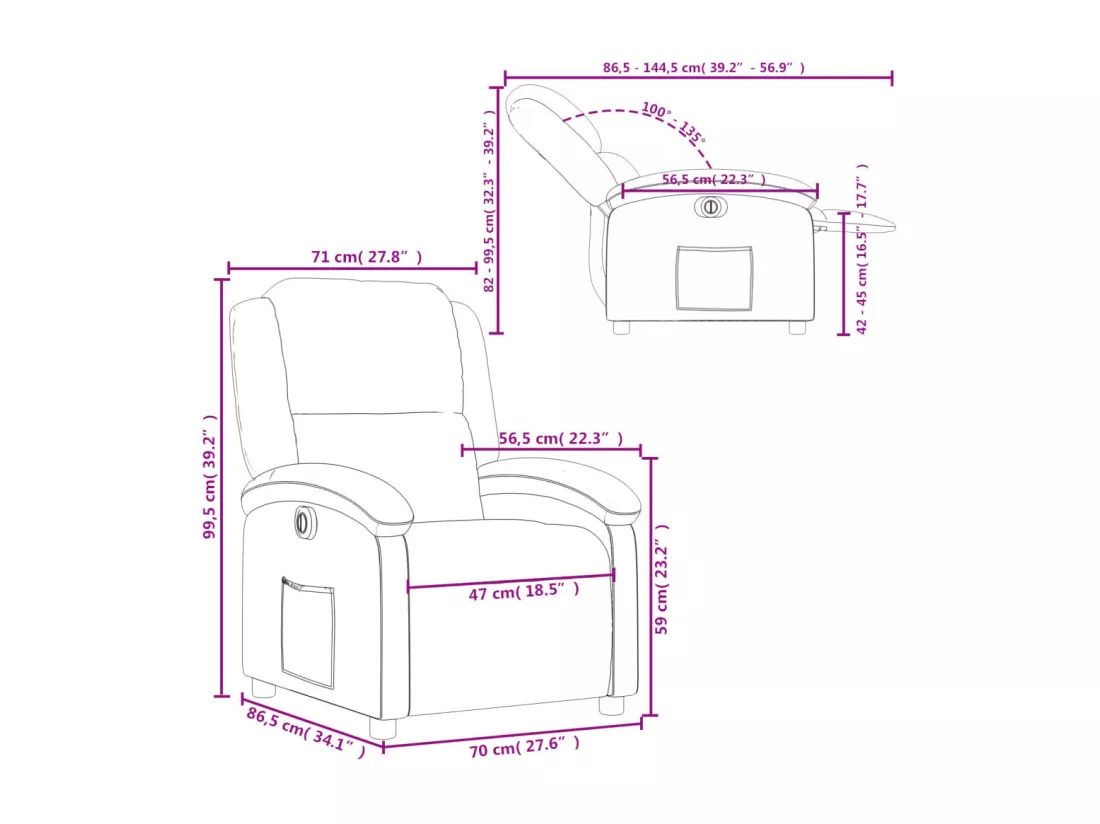 Fauteuil inclinable électrique Marron Tissu