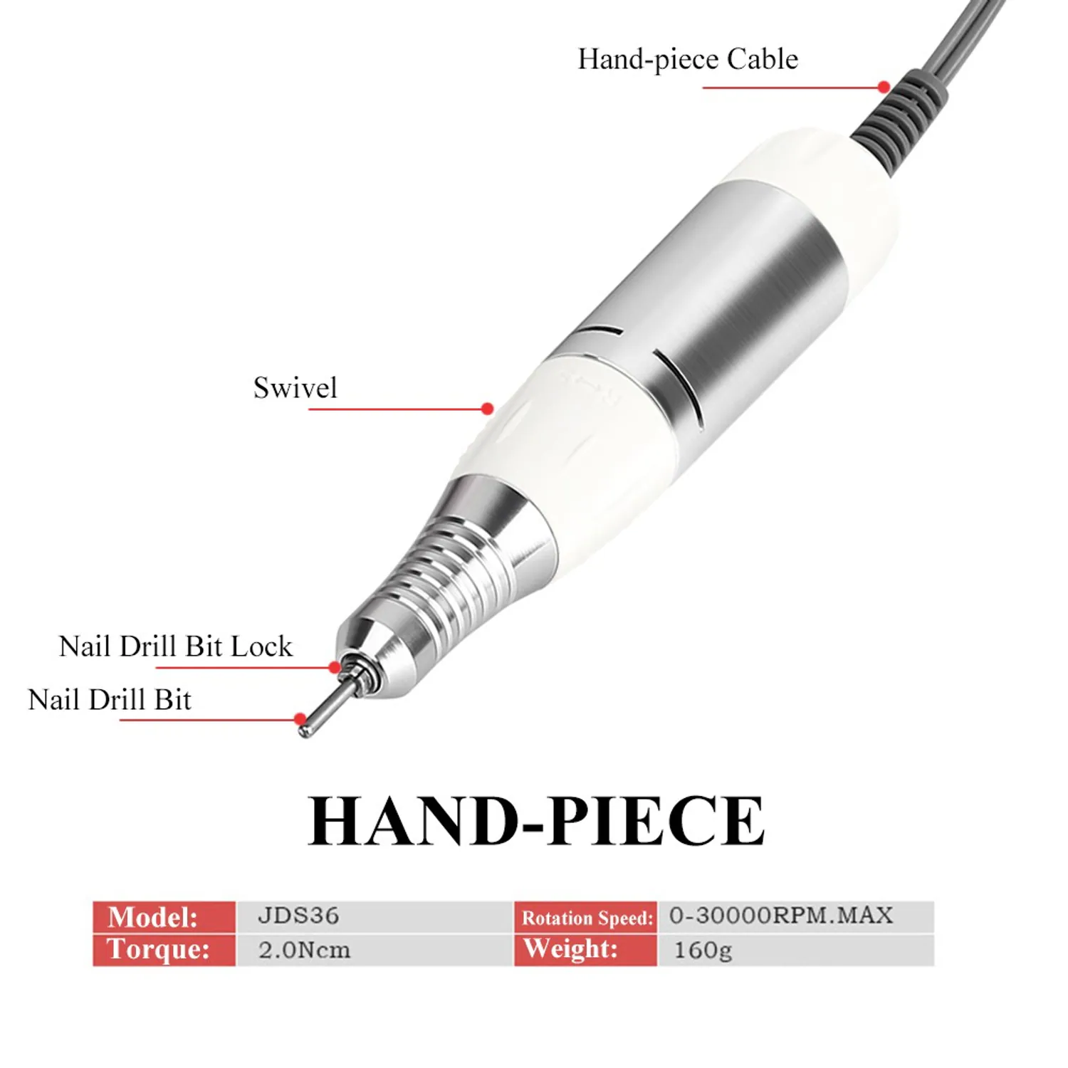 JSDA Profi Elektrische Nagelfeile für Gelnägel, Shellac - 30000 U/Min Inkl 4 Bit
