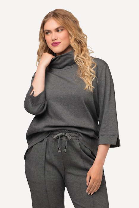Sweatshirt, Salz-und-Pfeffer-Optik, Stehkragen, 3/4-Arm