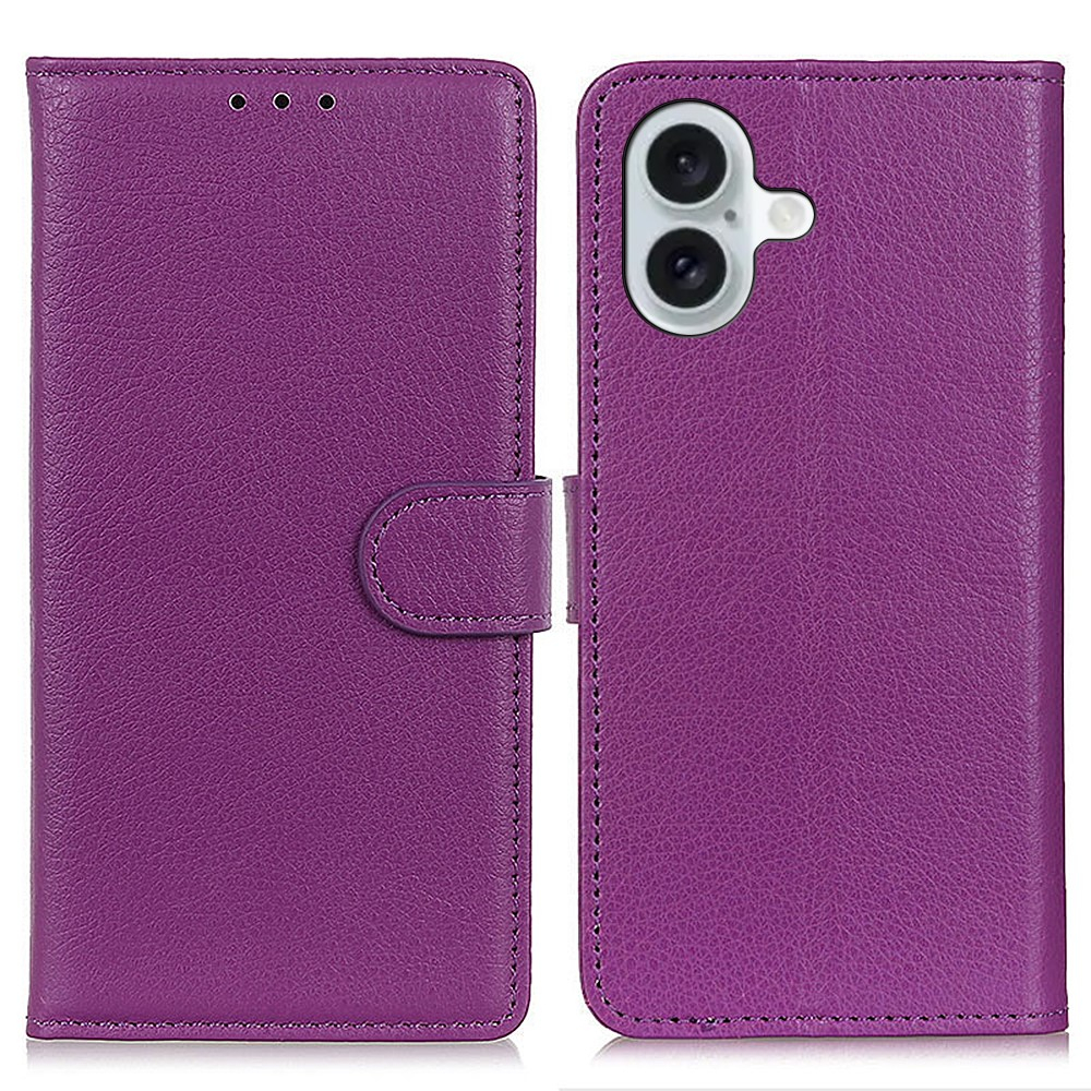 iPhone 16 Leder Tasche Flip Cover Litchi Look - Violett