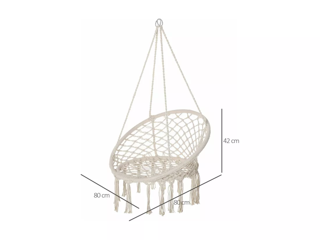 Chaise suspendue chaise hamac de voyage portable Ø 80 x 42H m macramé coton polyester beige