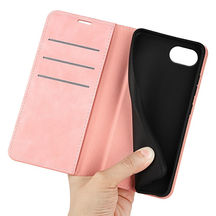 iPhone 16e Leder Tasche Flip Cover mit Kartenfächer - Pink