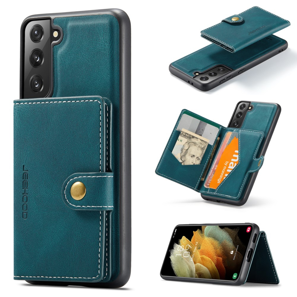 2in1 Samsung Galaxy S21 FE 5G Leder Hülle Wallet   Magnetisches Kreditkartenfach  - Grün