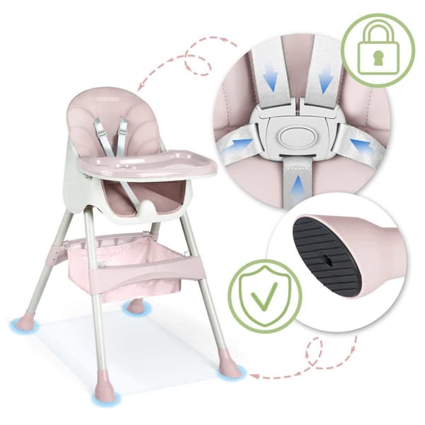 Rosa spisestuestol med bord for babyer - Milo