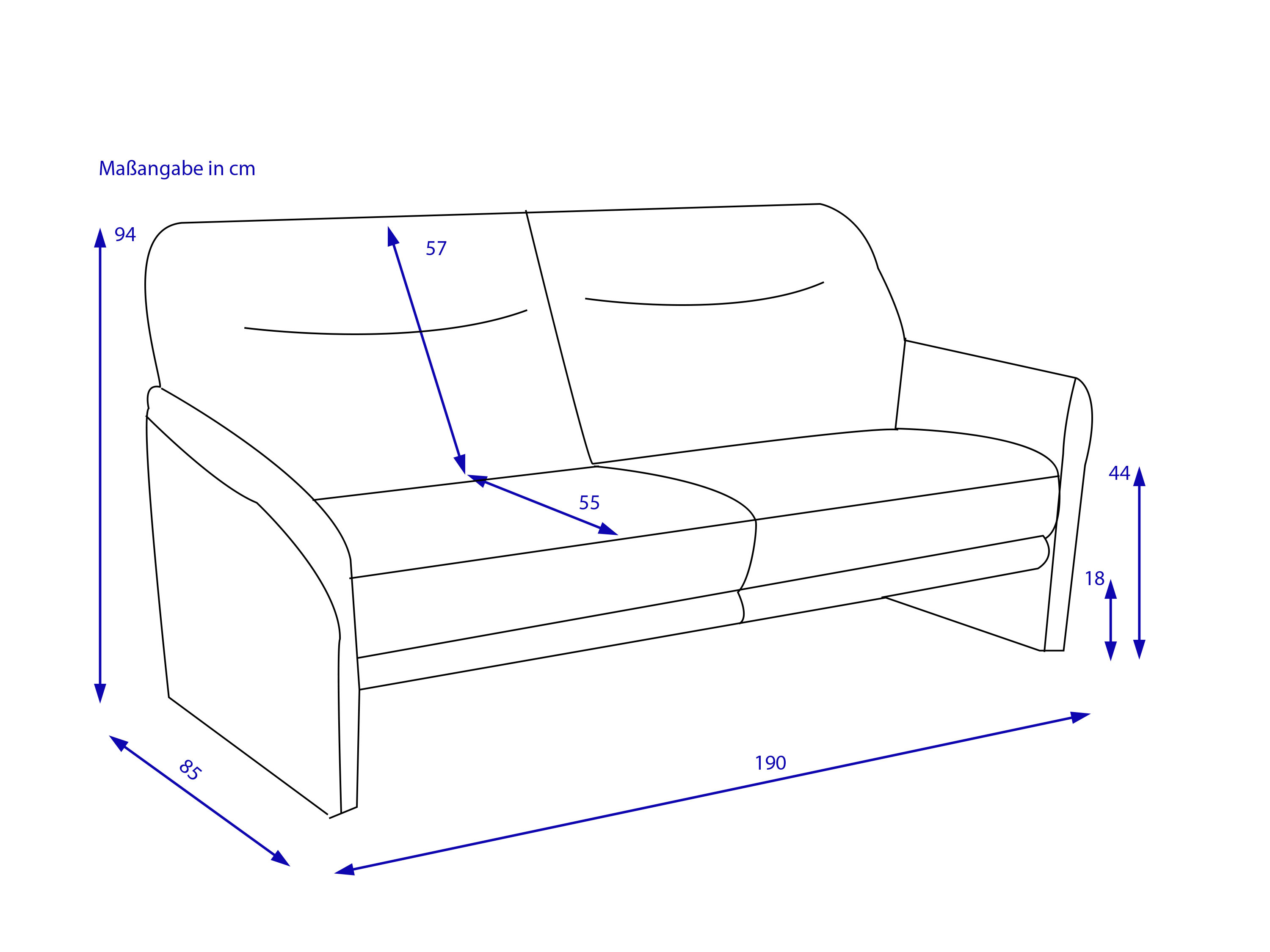 Sofa 3 Sitzer himolla ANTELAO pale 47cm