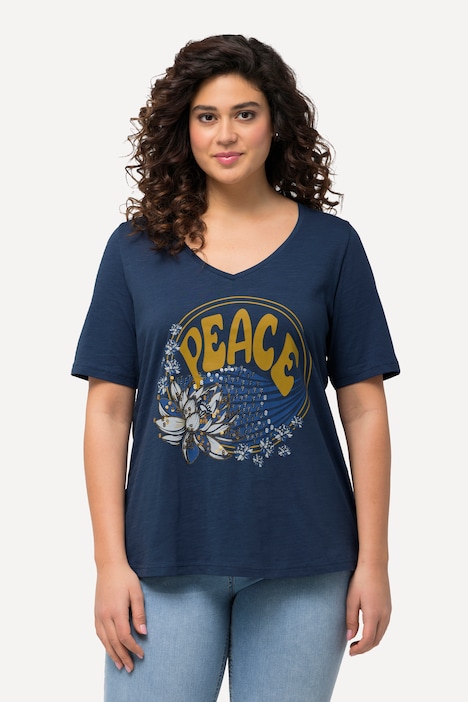 T-Shirt, Pailletten, Classic, V-Ausschnitt, Halbarm