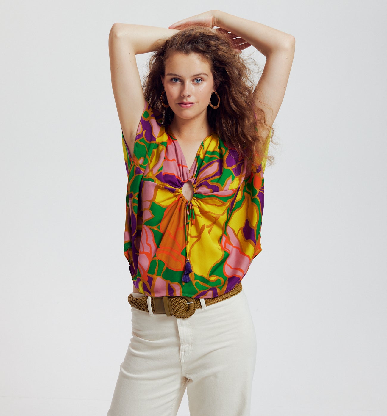 Blouse en satin imprimé Femme - Imprimé multicolore