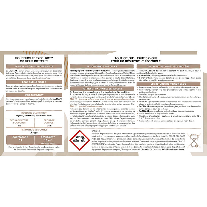 Enduit à la chaux effet marbré Maison Déco Tadelakt Kaolin 5L