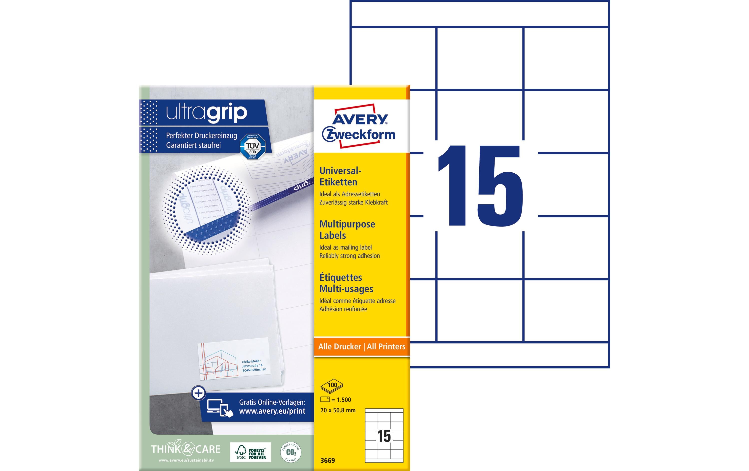 Universal-Etiketten 3669 70 x 50.8 mm, 100 BlattWeisse Aufkleber, permanent haftend