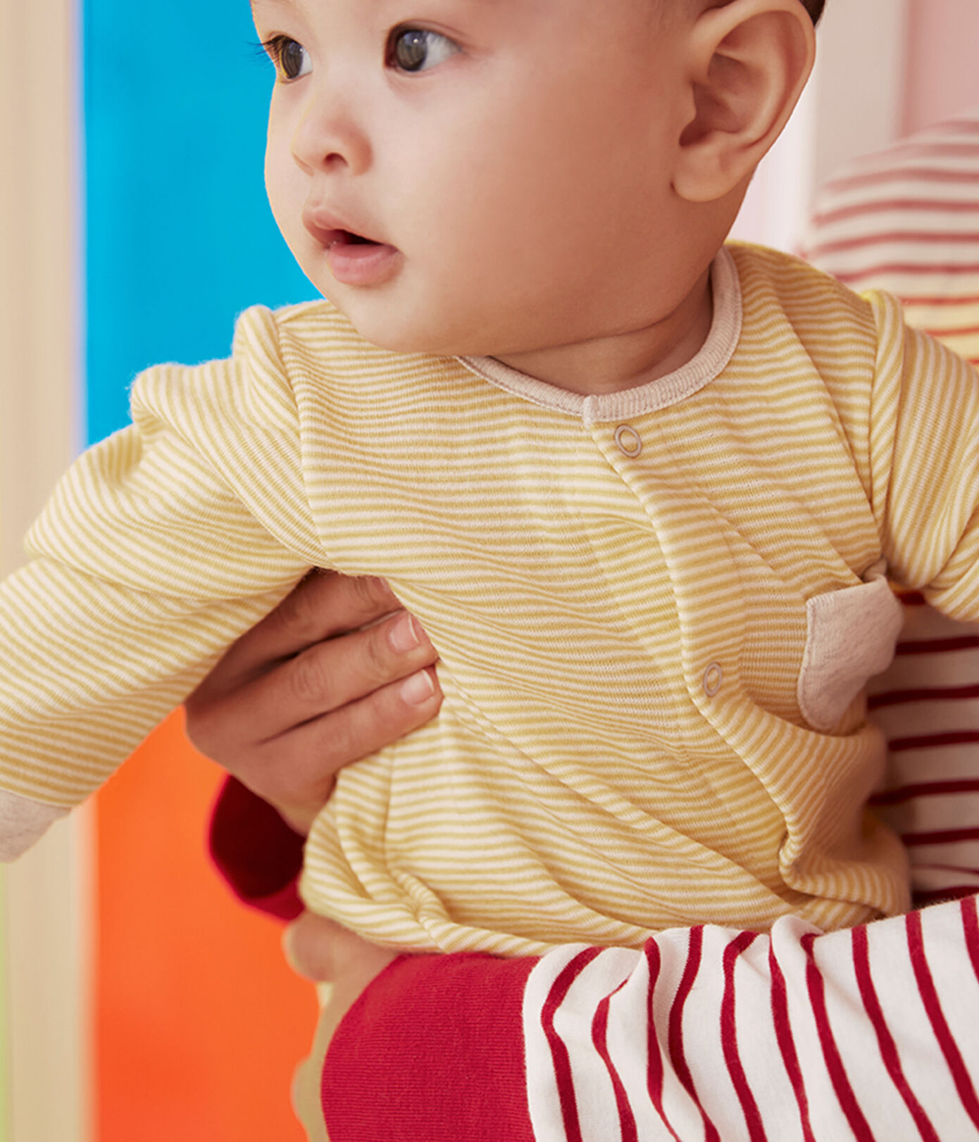 Combinaison longue rayée bébé en laine et coton biologique