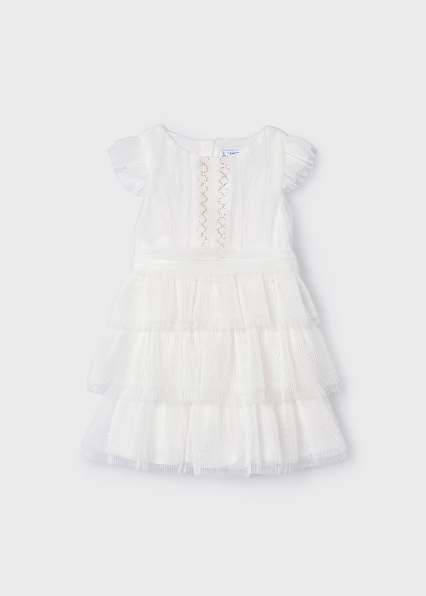 Vestido nude de tule plissado para meninas