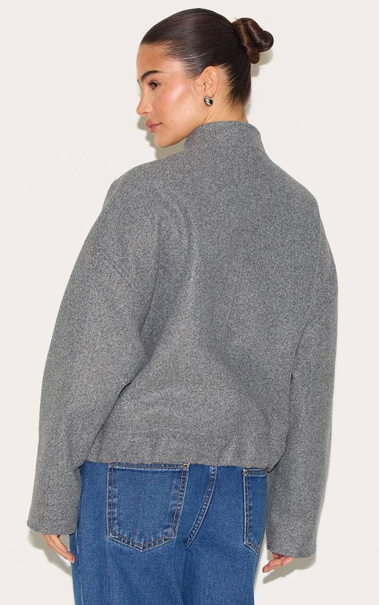Gris Veste Bomber Longue Aspect Laine