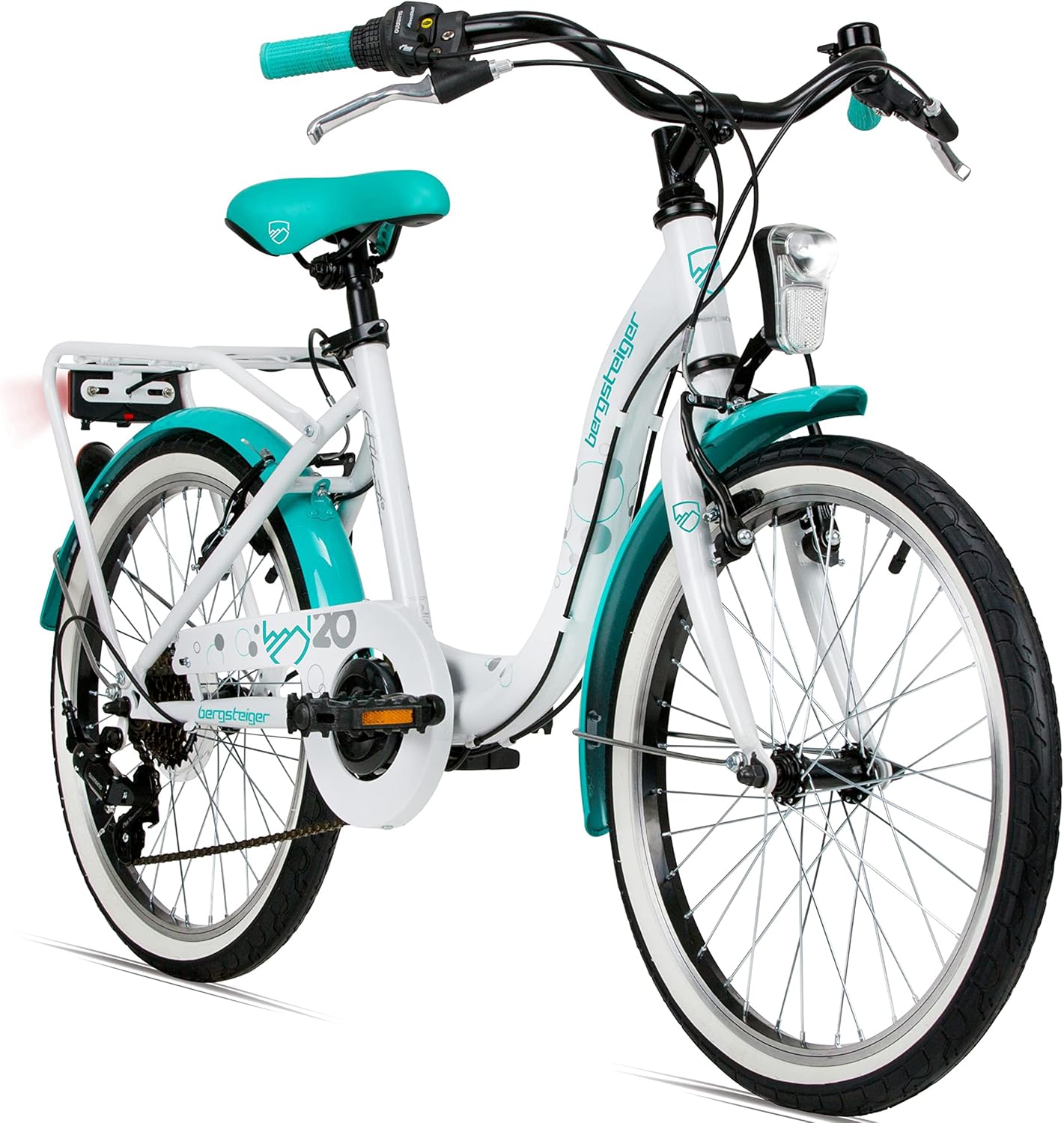 Bergsteiger Atlantis 20, 24 Zoll Kinderfahrrad, geeignet für 6,7, 8, 9, 10, 11 Jahre, StVZO, Shimano Schaltung, Mädchen-Fahrrad mit Dynamo-Licht