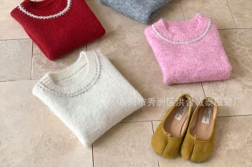 staybabes - Ronde hals effen trui met pailletten