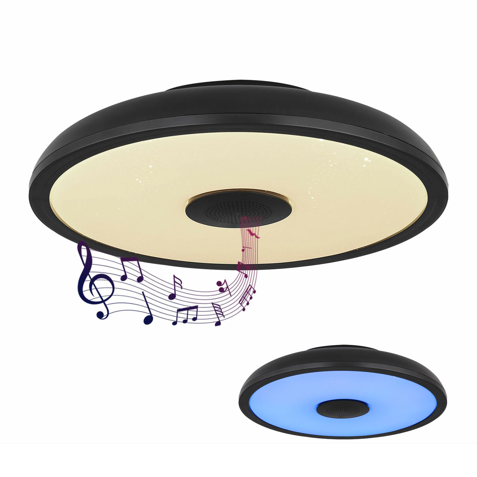 RGB-LED-Deckenleuchte - schwarz-weiß - Bluetooth-Lautsprecher - 28 cm