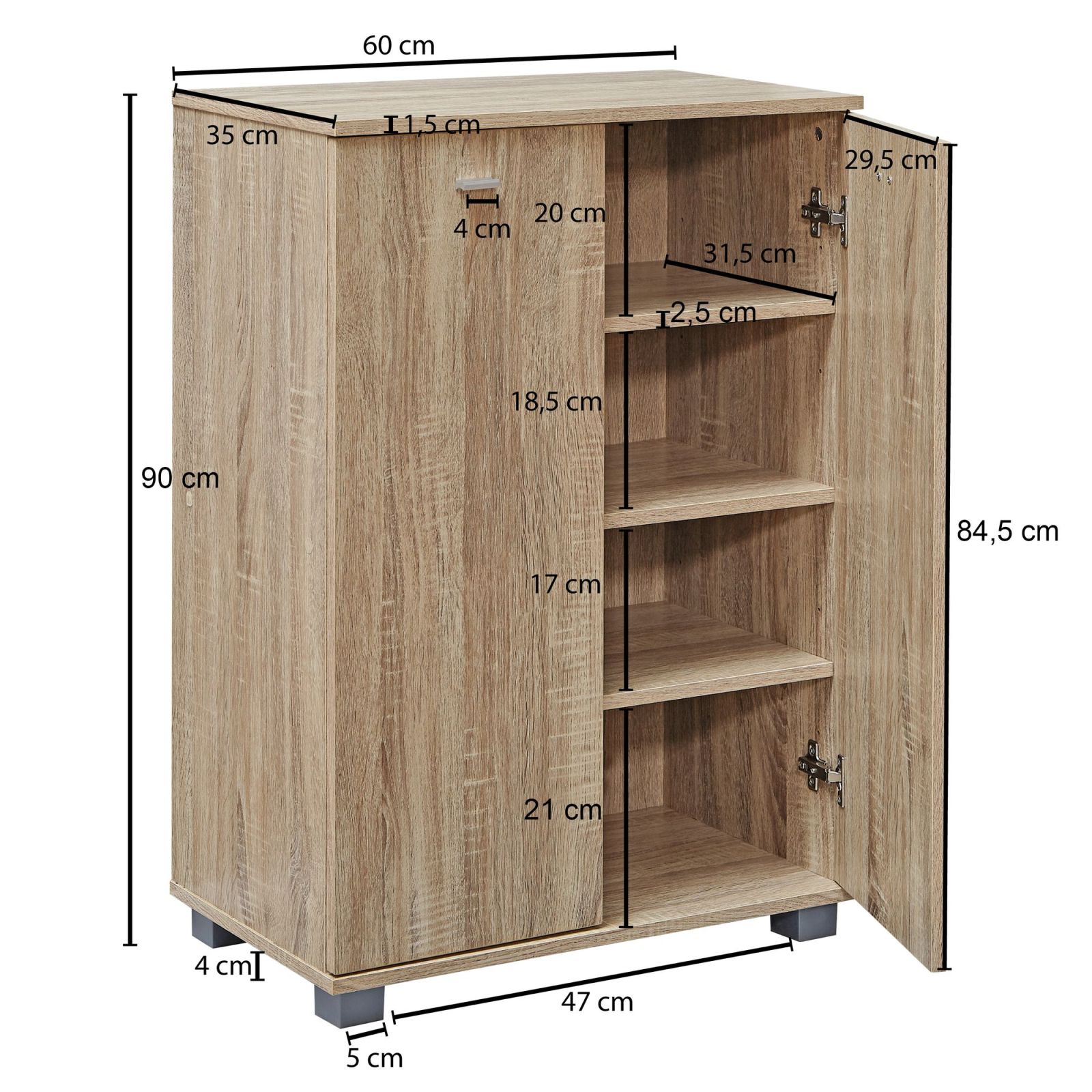 Schuhschrank - Sonoma Eiche - 90 cm