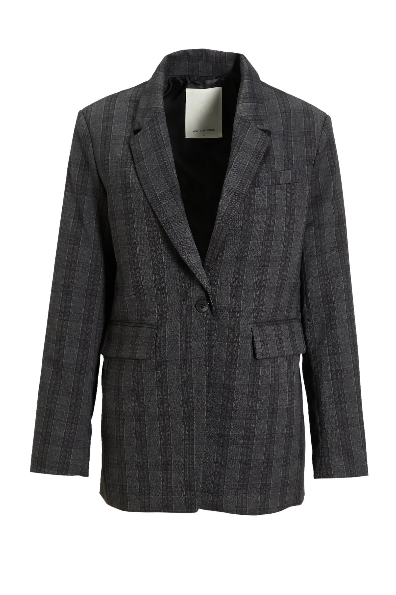 MSCH Copenhagen geruite rechtvallende blazer grijs