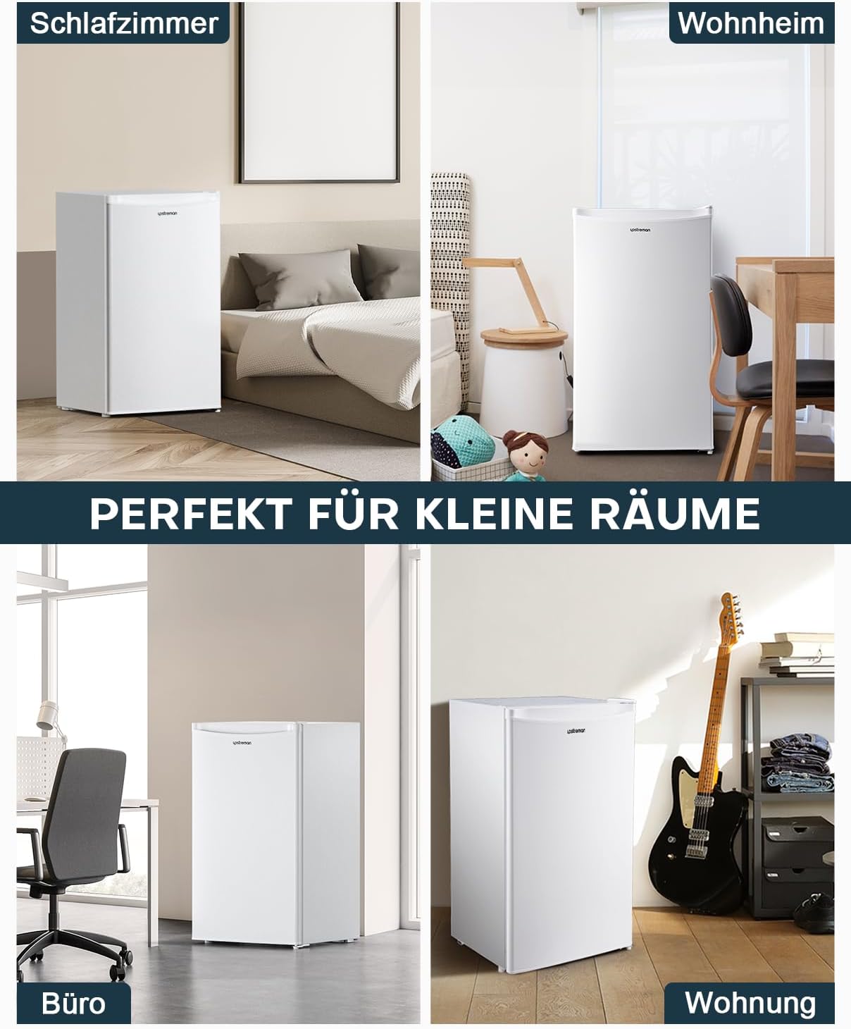 Upstreman 91L Kleiner Kühlschrank mit Schnellkühlfach, 5 Temperaturstufen (1-8℃), Energieeffizient, 41 dB Leiser Betrieb, Kompakt Geräumig für Studentenwohnheim/Büro