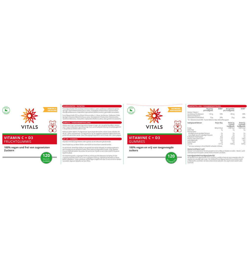 Vitals Vitamine C + D3 Gummies (120 gummies)
