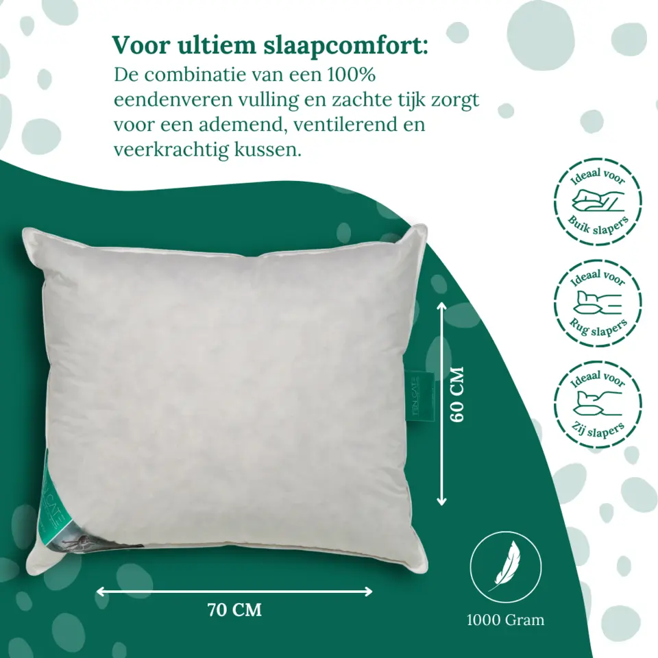 Ten Cate 100% Eendenveren Hoofdkussen - 60x70 - 2 stuks