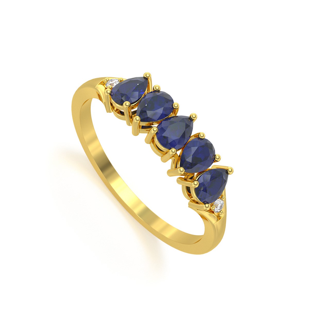 Bague ADEN Or 585 Jaune Saphir et diamants 1.74grs