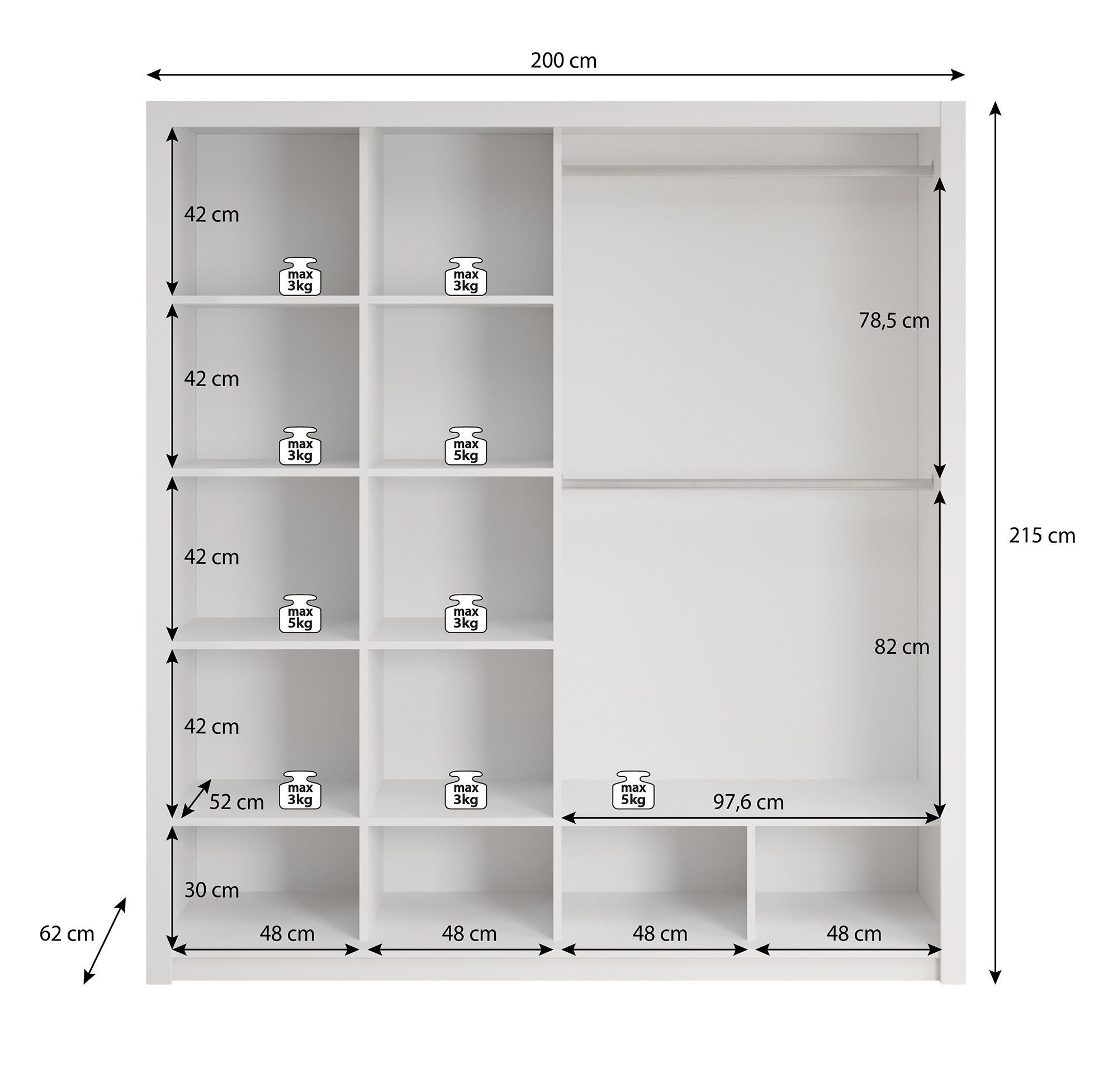 Blake - Kledingkast met schuifdeuren - Wit - 200x62x215 cm