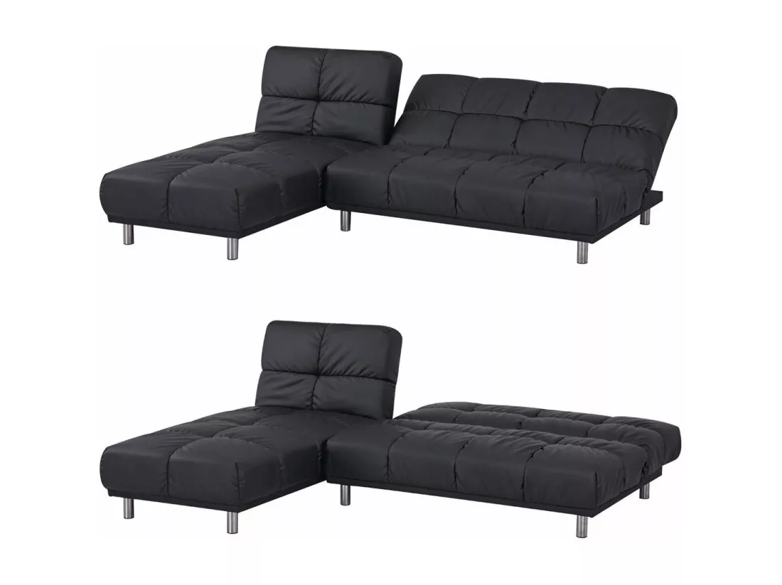 Angle Canapé-lit clic-clac 2 places + meridienne réversible gauche / droite pour couchage d’appoint taille 120 x 229 cm en PU noir - MELLOW