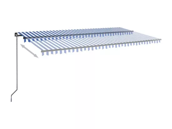 Auvent manuel rétractable avec LED 600x350 cm Bleu et blanc
