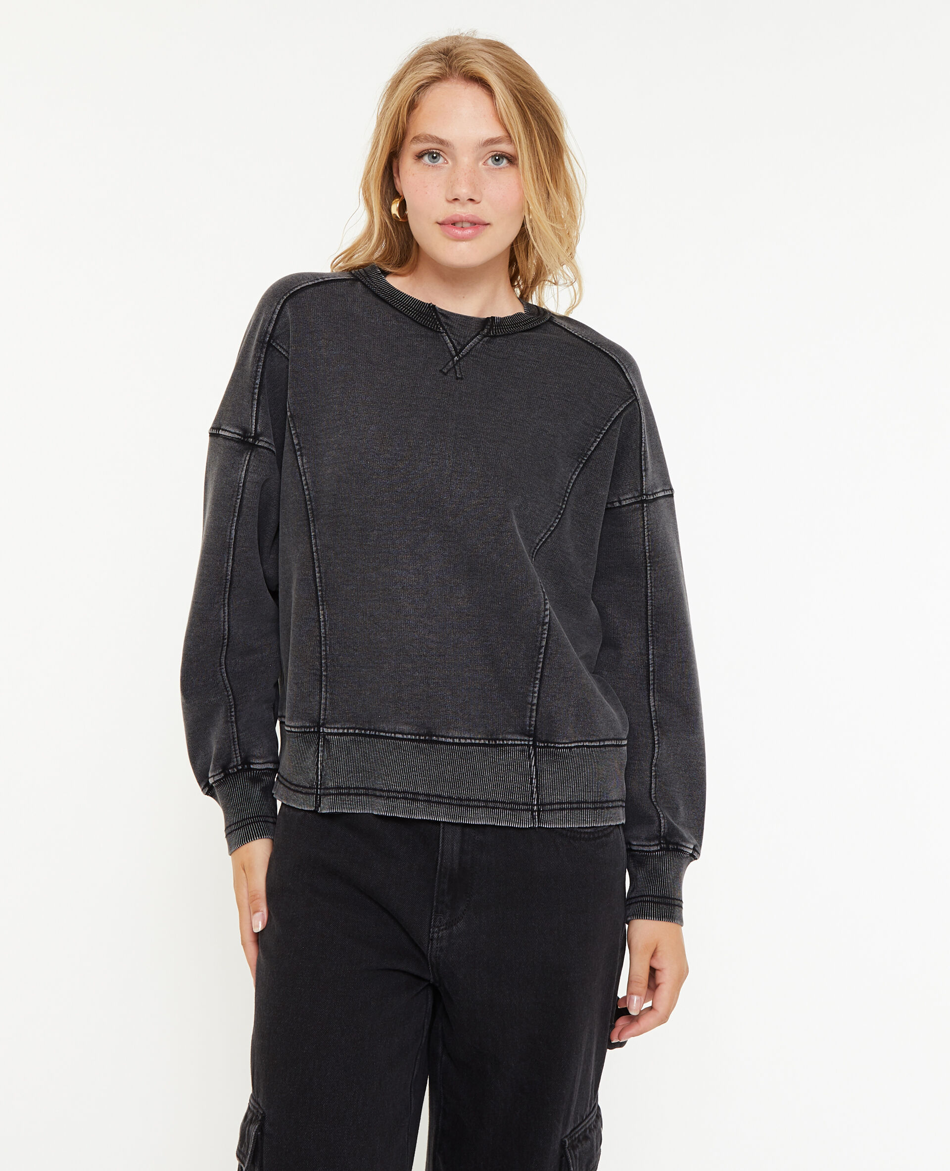 Sweat loose avec jeux de coutures - Gris foncé