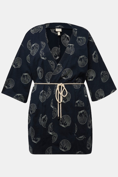 Kimono, Stickerei, V-Ausschnitt, 3/4-Arm, Biobaumwolle