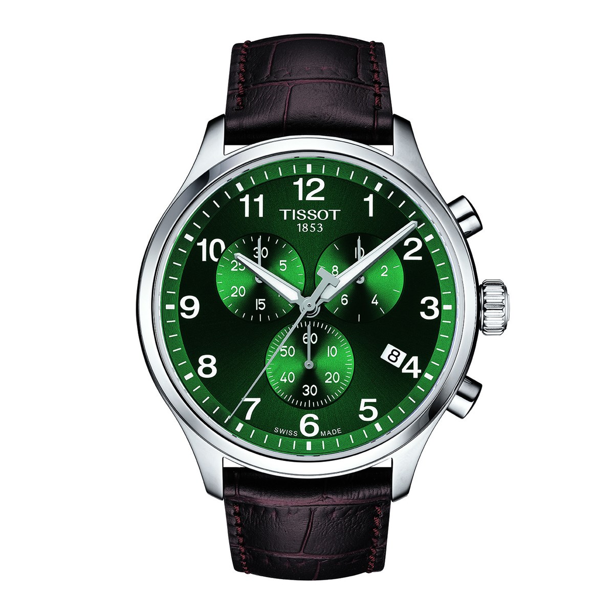 Montre Tissot chrono XL cadran vert cuir marron