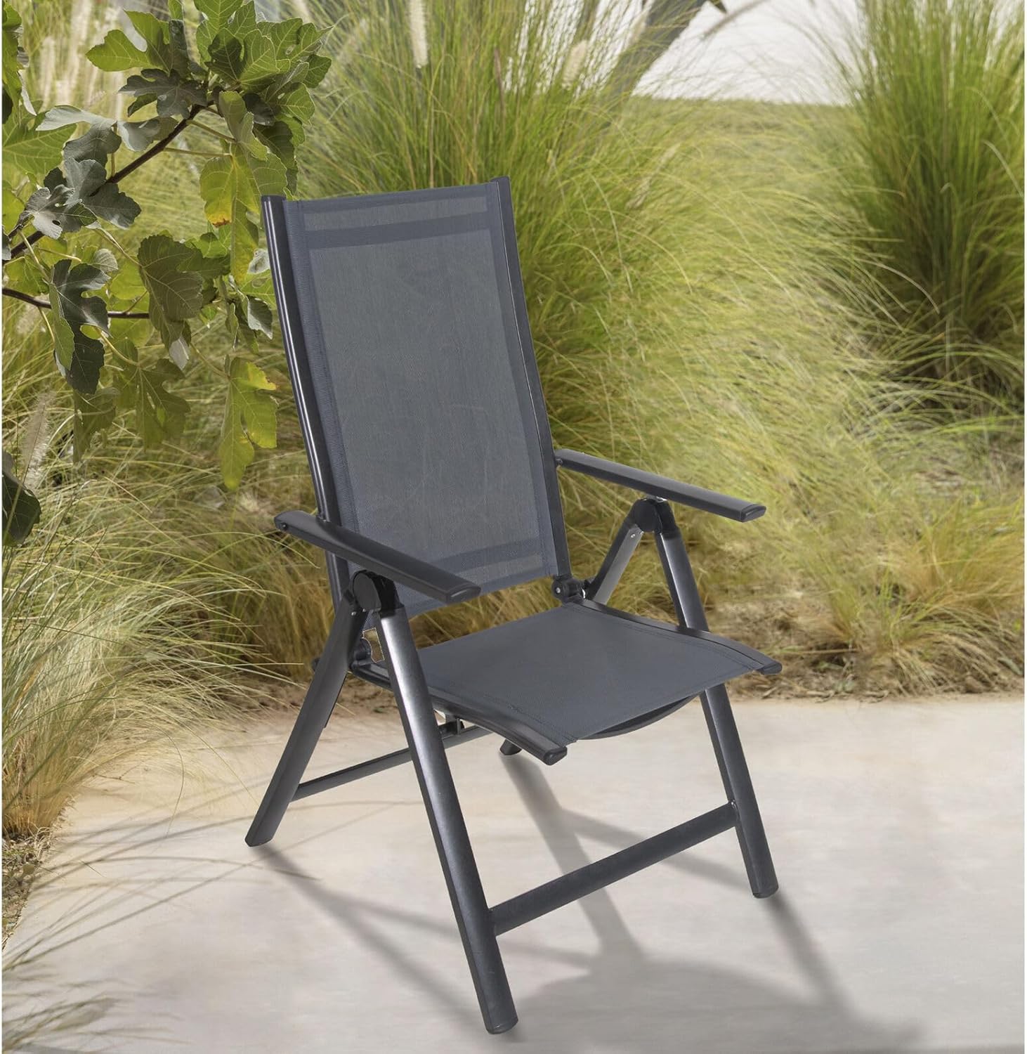 OUTFLEXX Premium Garten-Essgruppe, anthrazit/grau, Alu/Textilene, Ausziehtisch 180/240x100cm, 8 Klappstühle
