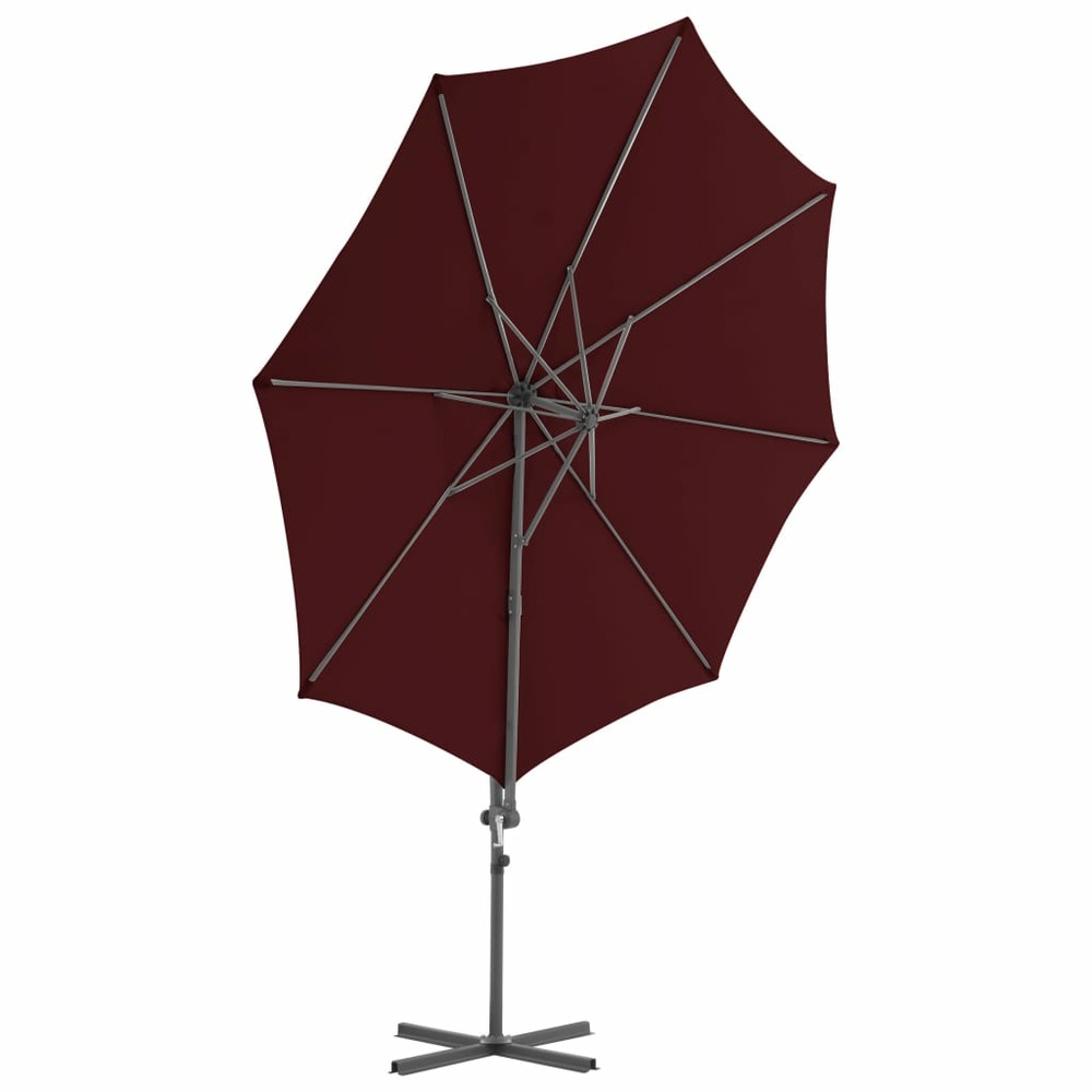 Parasol d'extérieur déporté avec mât en acier 300 cm rouge bordeaux