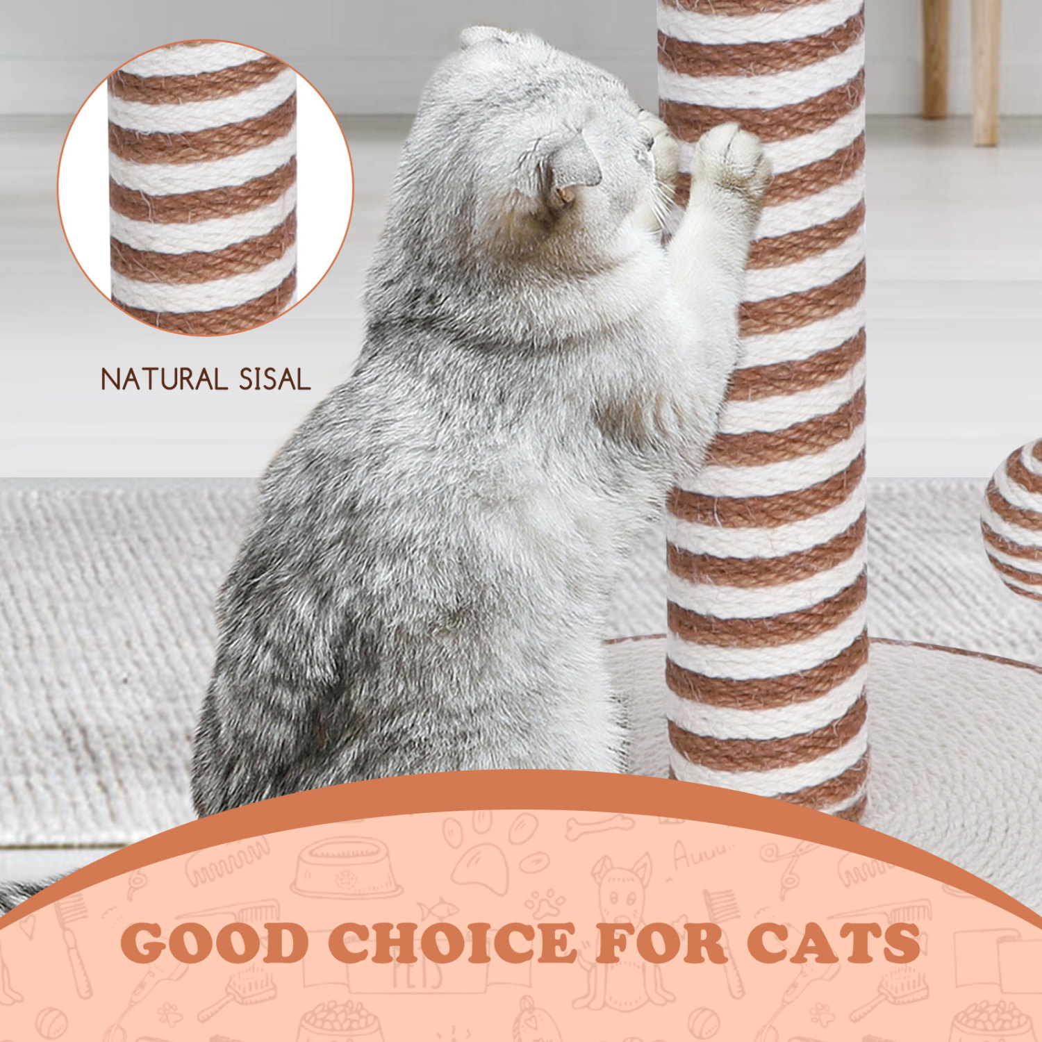 Nobleza – Arranhador de sisal para gatos com brinquedo. Tamanho pequeno. Dimensões: 30 cm (comprimento) x 30 cm (largura) x 42 cm (altura).