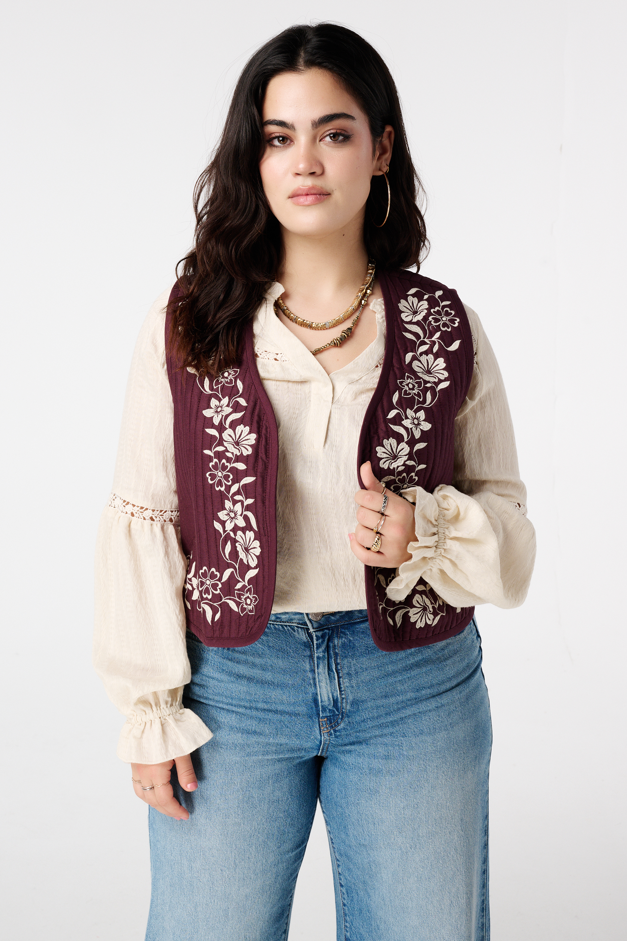 Gilet met broderie opdruk Bordeaux