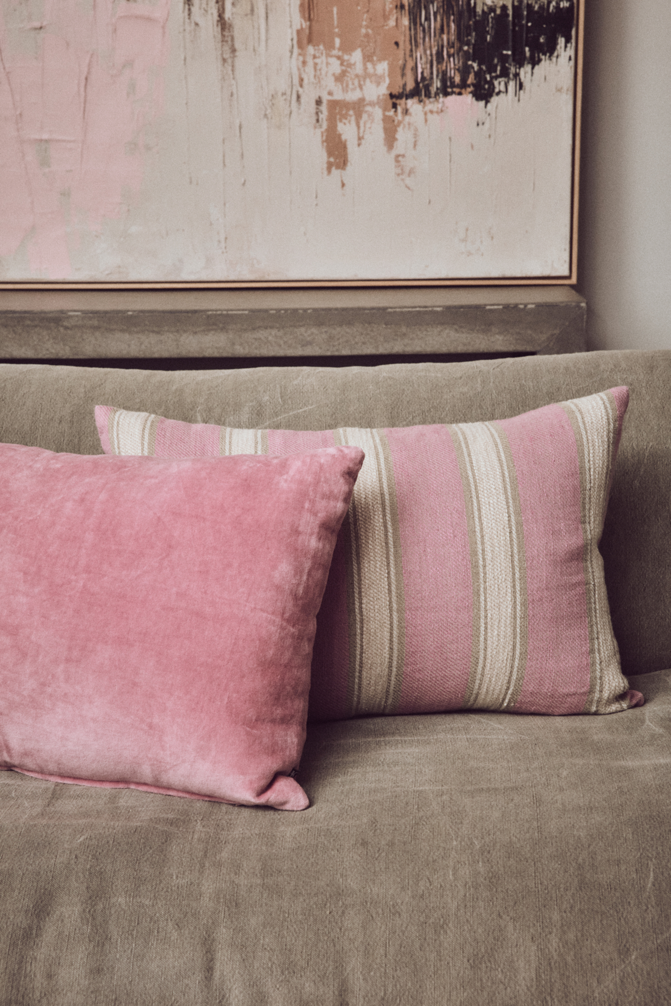 Sierkussen Woven striped blush 60x40 cm