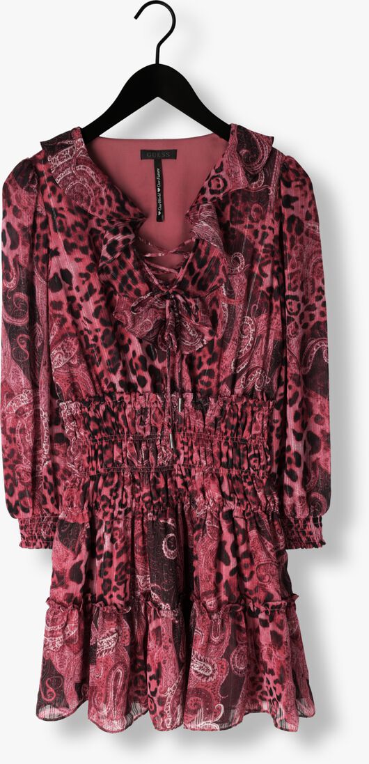 GUESS roze guess mini jurk ls lace up flared lucy dress