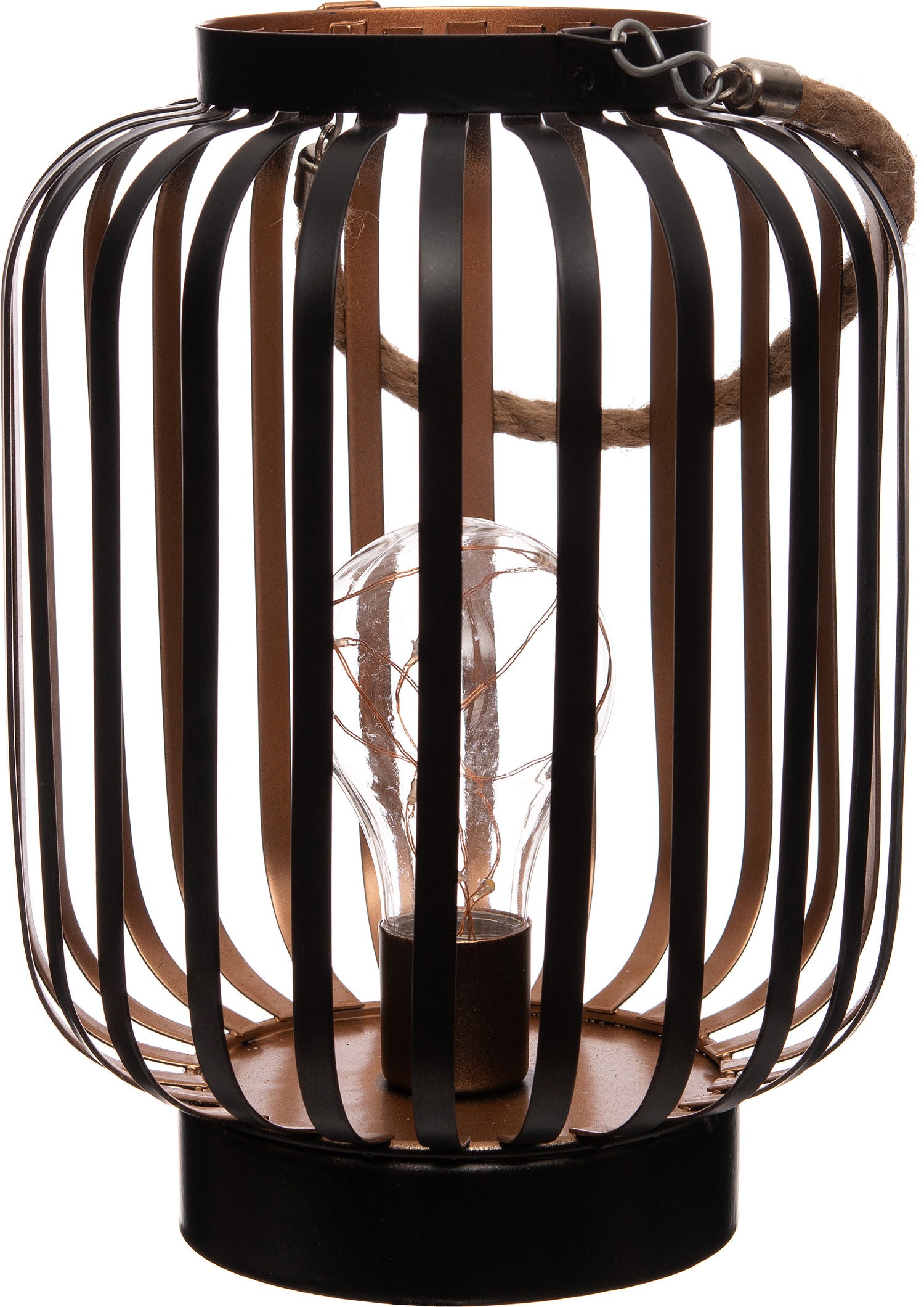 Anna's Collection tafellamp streep zwart / koper H 22 cm