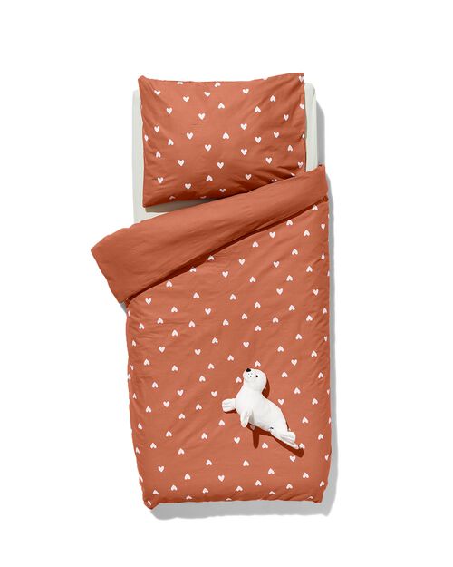 housse de couette enfant - 120x150 - coton doux coeurs terracotta