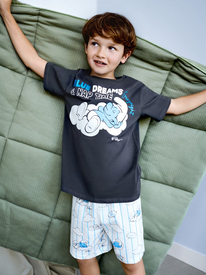 Conjunto de pijama curto estampado dos Smurfs IMPS - Cinza antracite