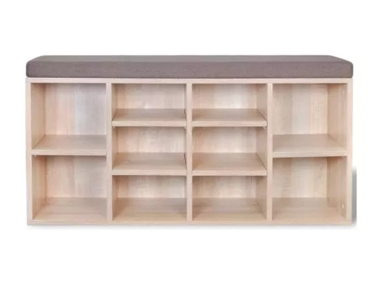 Banc de rangement chaussures 10 compartiments bois chêne clair Lou