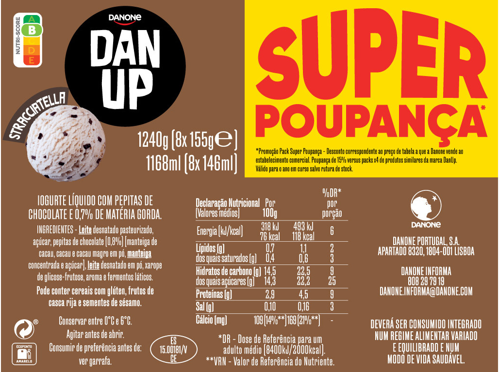 IOGURTE LIQUIDO DAN UP STRACIATELLA POUPANÇA 8X155G