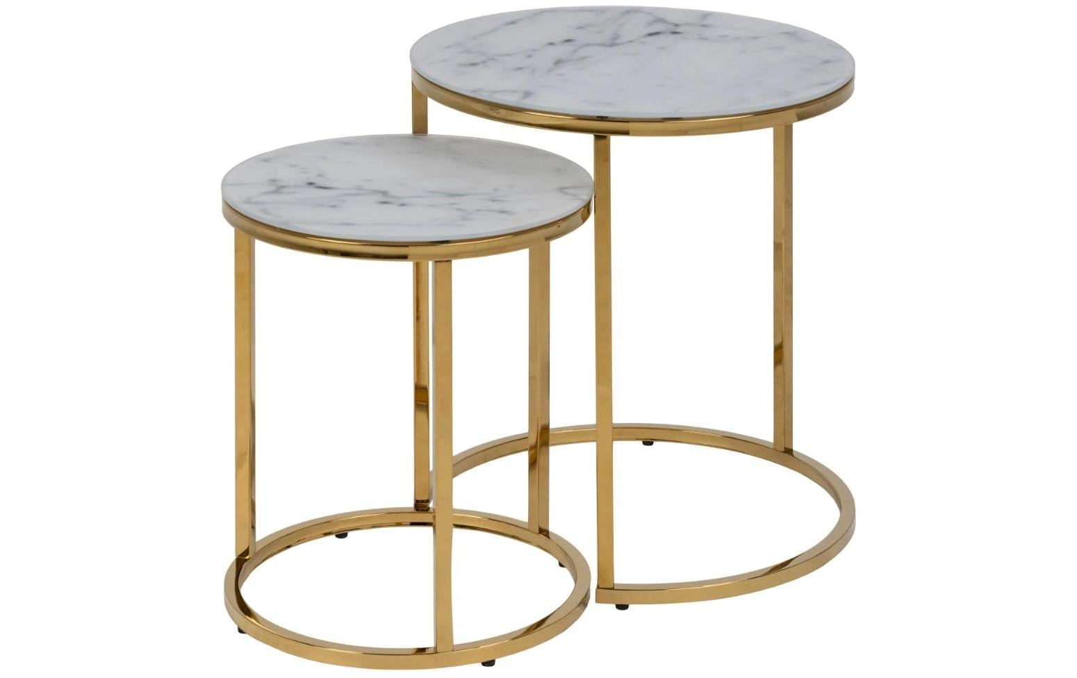 Couchtisch Alisma 2 Stück, rund, Gold/Weiss<br>Wohnzimmertisch-Set