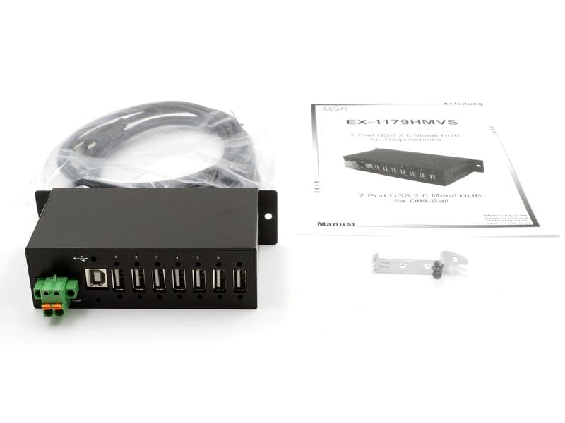 Exsys USB-Hub EX-1179HMVS 7-Port USB 2.0-Hub mit DIN-Rail-kompatiblem Metallgehäuse
