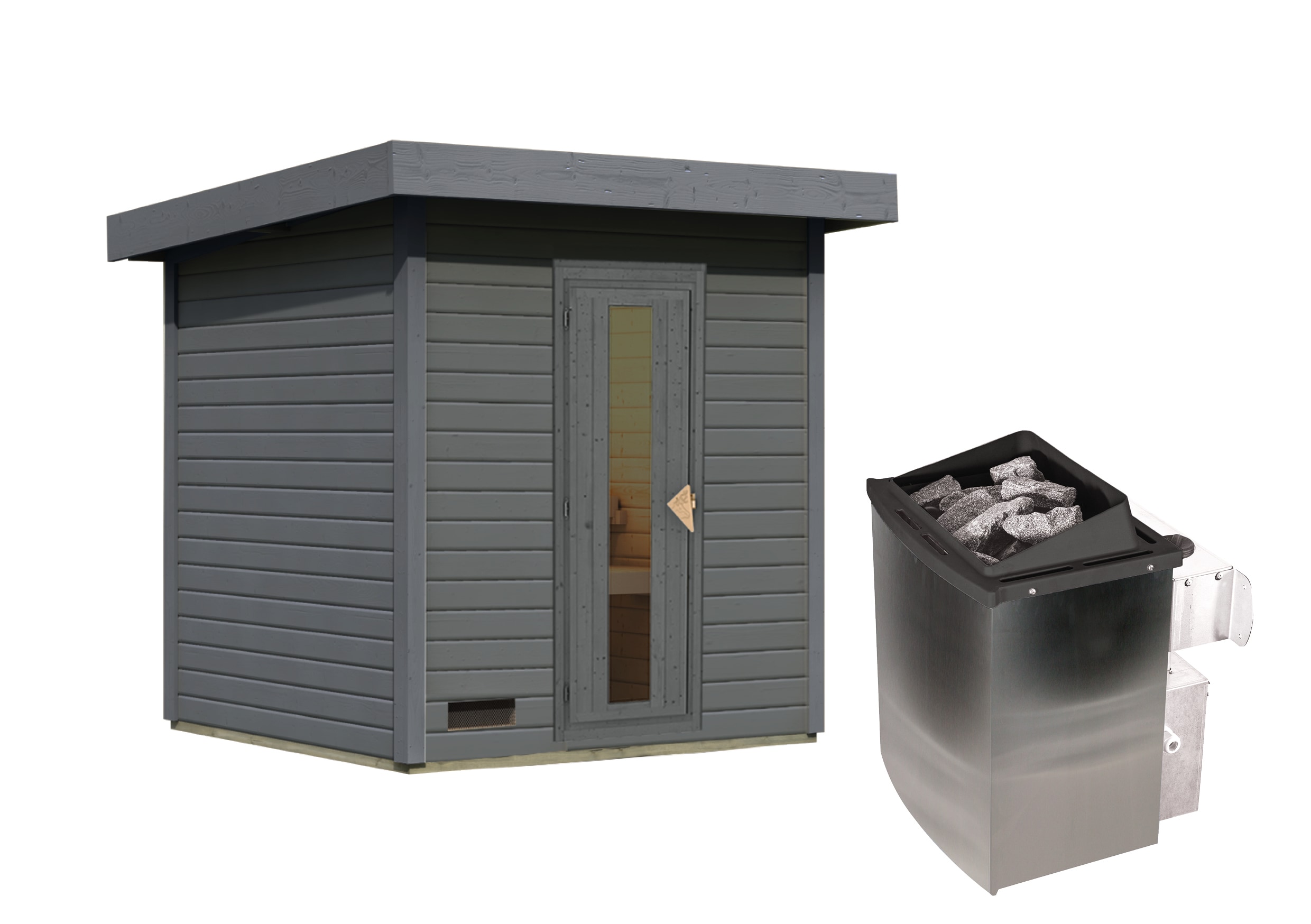 Karibu Saunahaus 38mm Melo 2 Ofen 9 kW integr. Strg terragrau