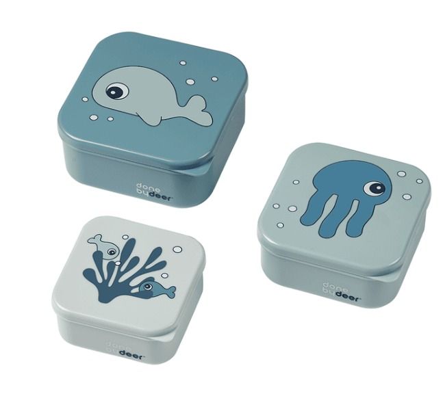 Done by Deer™ Boîte à goûter enfant Sea friends bleu lot de 3