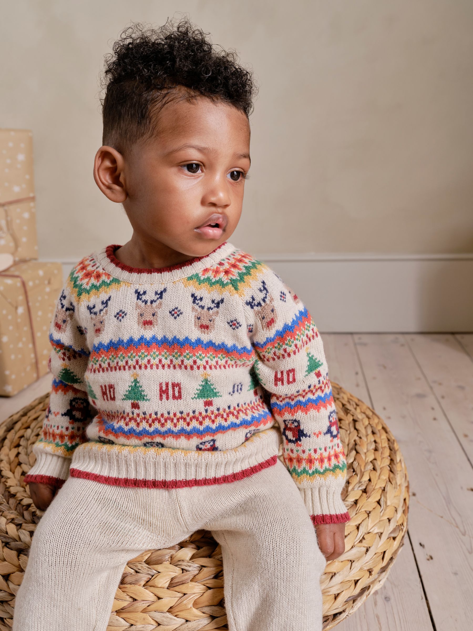 Jojo Maman Bébé Gebreide kerstmis feestelijke vriendjes fair isle-patroon trui