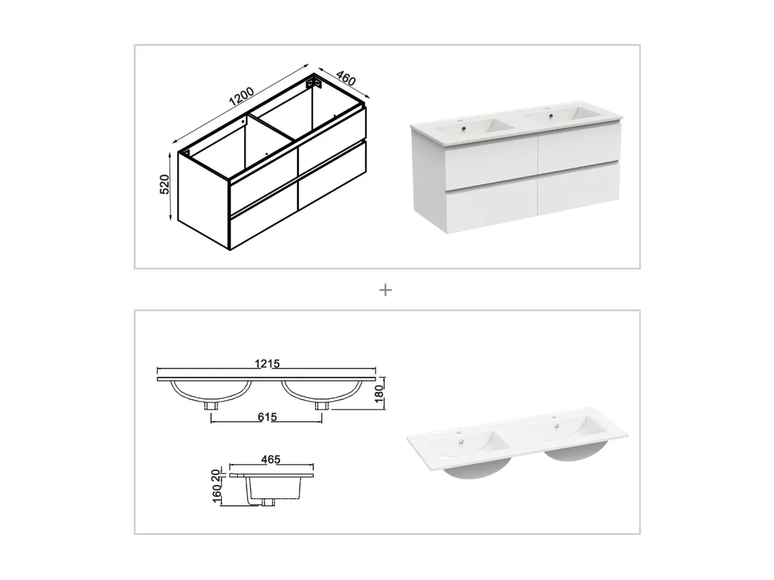 Meubles Salle de Bain 120cm avec colonne et miroir lumineux 3 couleurs et dimmable blanc