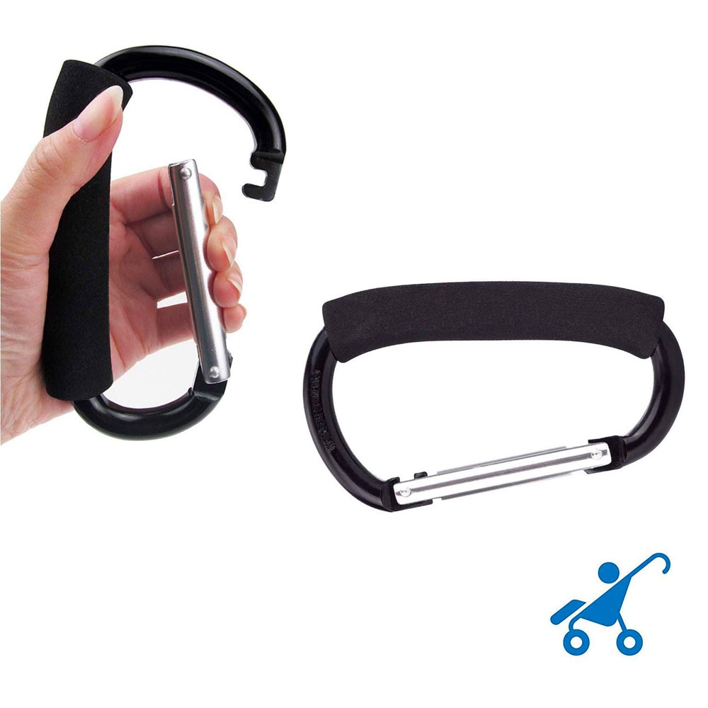 (16cm) Aluminium XXL Karabiner Haken Aufhänger Kinderwagen-Haken - Schwarz