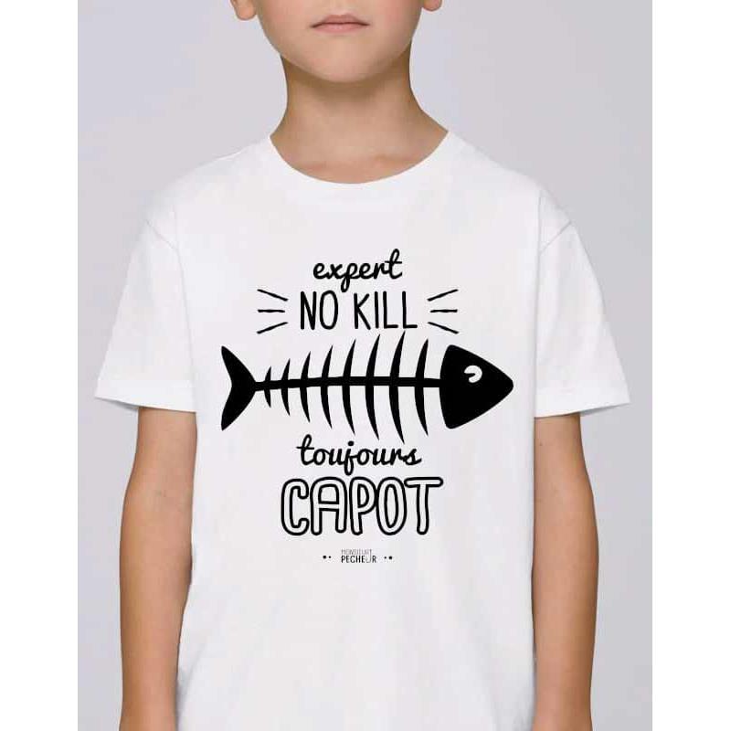 Tee Shirt Manches Courtes Enfant Monsieur Pêcheur Expert No Kill - White